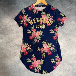 Vintage Cottagecore Ragdoll Women’s Top M Blue Floral Short Sleeve USA Made